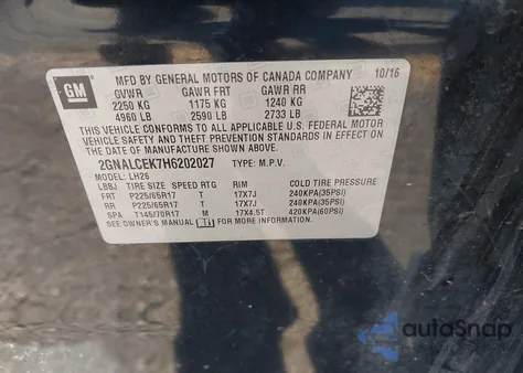 2017 Chevrolet Equinox Lt from USA, damaged, VIN 2GNALCEK7H6202027